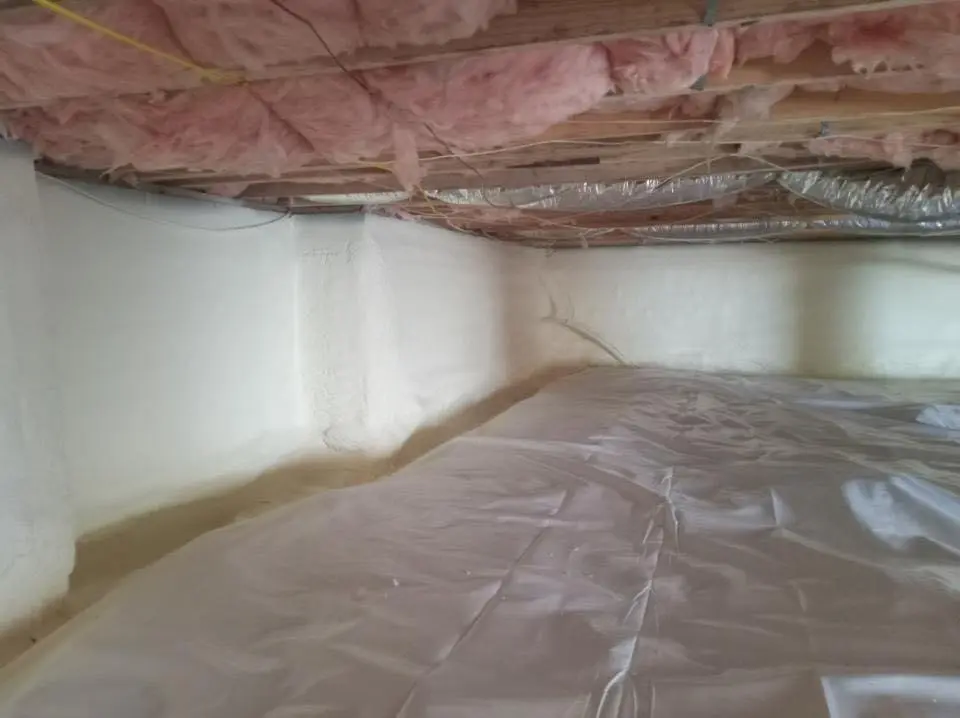 Crawl space encapsulation with closed-cell spray foam for Commercial Roof Restoration in Blackfoot